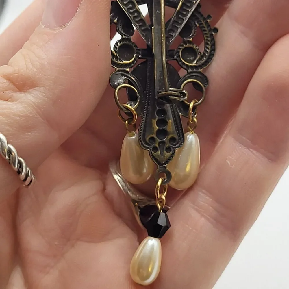 Baroque Purple Cabochon Bronze Brooch Pin 3in